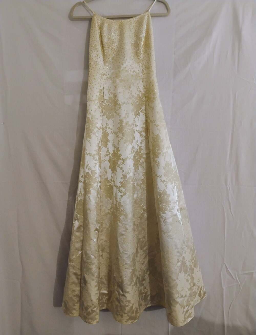 Vintage Onyx Nite Gold Floral Brocade Lace-Up Gown - Size 10 (Modern Size 6/8)